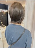 福山美容室caaryオリーブベージュレイヤーくびれミディ20代30代