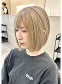 ミルクティーベージュ/ハイトーンカラー/ボブ/髪質改善