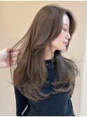 透明感カラー ミルクティー ロングレイヤー 韓国ヘア 髪質改善