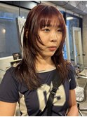 ミディアムレイヤーウルフカットシャギーレイヤーオレンジカラー