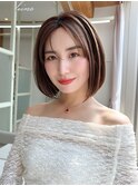 暗髪で大人可愛く！後れ毛がかわいいギリギリ結べるくびれボブ