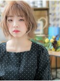 大人かわいいペールカラーくせ毛風ボブルフb戸頭20代30代40代