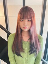 ピエスデシュブー(piece des cheveux) オレンジピンクベージュにエンドカラーとレイヤーカット