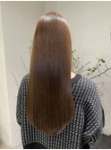 小顔ストレートロングストレートパーマオリーブベージュ韓国ボブ