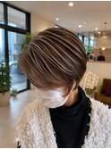 ハイライトカラーミルクティーベージュケアブリーチダブルカラー