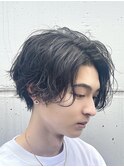 渋谷メンズミディアムパーマメンズボブウルフカット緩めパーマ