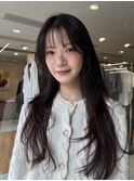 2wayバングシースルーバングロングレイヤーカット