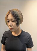 セクションカラー×ブラウン×グリーン×ショート
