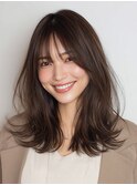 顔まわりカット/ナチュラルレイヤー/深みブラウン