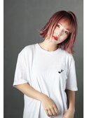 外ハネ切りっぱなしボブ×ピンクベージュ
