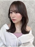 大人ガーリーチョコレートくびれヘア顔まわりカットシースルー