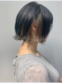 bob(ボブ、インナーカラー、グレー、切りっぱなしボブ)