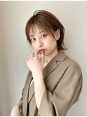 大人可愛い外ハネミディアムレイヤーシースルーバング横浜顔周り