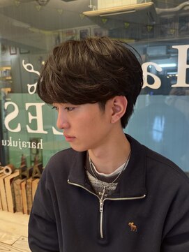 ヘアー アレス(hair ales) ツーブロック黒髪韓国マッシュフェザーショートニュアンスパーマ