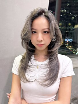 アルバム 銀座(ALBUM GINZA) ウルフレイヤー顔周りレイヤーホワイトベージュハイトーンF21370