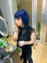 ブルーカラー　ネイビーカラー　ターコイズブルー　ウルフカット