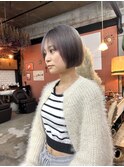 ケアブリーチミルクティーグレージュ切りっぱなしボブミニボブ