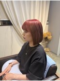 エンドカラーで魅せる秋映え赤髪ボブ 髪質改善 ダークレット