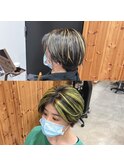 ハイライト/ネオングリーン刈りあげショート★五反田美容院