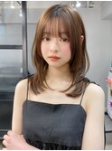 小顔 前髪 ミディアムレイヤーカット 大人ガーリー"