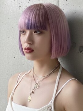 プネル 渋谷(PUNEL) モードボブ　ピンクラベンダー　裾カラー　ケアブリーチ