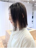 切りっぱなしボブ_グレージュカラーボブウルフ_ba404991