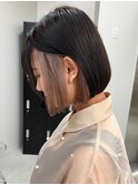 4375黒髪アッシュブラックニュアンスカラーぱっつん前髪ボブ