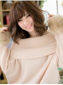 斜めバングココアブラウンくせ毛風パーマc6戸田公園20代30代40代