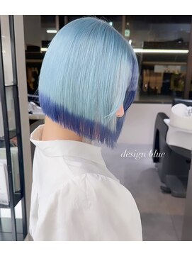 ベレーザ 渋谷(BELEZA) 11158ネイビーブルーブルーシルバー切りっぱなしボブ袖カラー