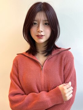 ミディアムレイヤー/レイヤーカット/チェリーレッド