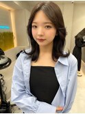 レイヤーカット　韓国ヘアカット　グレージュ　オリーブベージュ