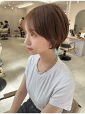 顔周りレイヤー小顔丸みショート/ブリーチなし透明感カラー