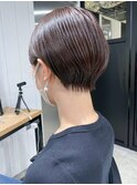 ブラウンショート_斜めバンググレージュカラー_ba420772