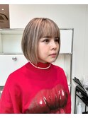地毛残し　パールブロンド　ブロンドボブ　