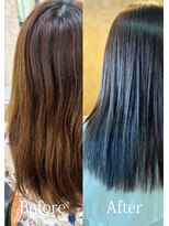 アークスヘアー&nbsp;ブルーアッシュカラーロングウルフ毛先パーマ耳掛け美肌