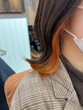 アジールヘア 北千住駅西口店(agir hair) イヤリングカラーインナーカラー暖色カラーオレンジカラーボブ