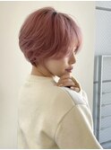 丸み 抜け感 可愛い 韓国風 ショート ピンクカラー ブリーチなし