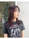 チェリーピンクカラー暖色系艶感ウェーブロング×エアストレート