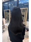 小顔薄めバンググレージュレイヤーロング前髪パーマ黒髪