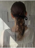 ポニー編みおろしヘア