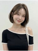 ダークブラウンセンターパートひし形丸みボブ夏カラーp北浦和