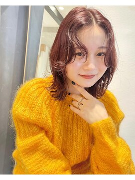 ラミエバイメルト 下北沢(lamie by melt) ミディアムくびれ無造作暖色ブラウン秋透明感カシスレッド/毛利