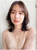 大人可愛い前髪斜めバングイメチェン美髪ナチュラルカール