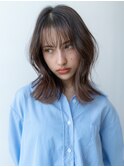 大人かわいい前髪セシルカットココアブラウンフリンジウェーブ