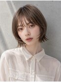 内巻きボブウルフボブ薄め前髪ミルクティーベージュ外ハネボブ☆