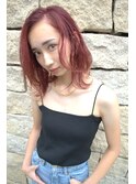 「NUDE」#エモい チェリーピンク レイヤーカット ロブ ミディ