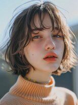 ムウ 難波(MOU)&nbsp;ナチュラルボブルフ黒髪ネビージュ小顔ワンレン20代30代40代50代