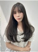 ◎小顔ロングレイヤーオリーブグレージュカラー