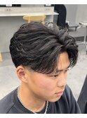 渋谷フェザーパーマメンズマッシュウルフセンターパートカット