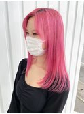 ２０代３０代セミロングハイトーンピンクカラー